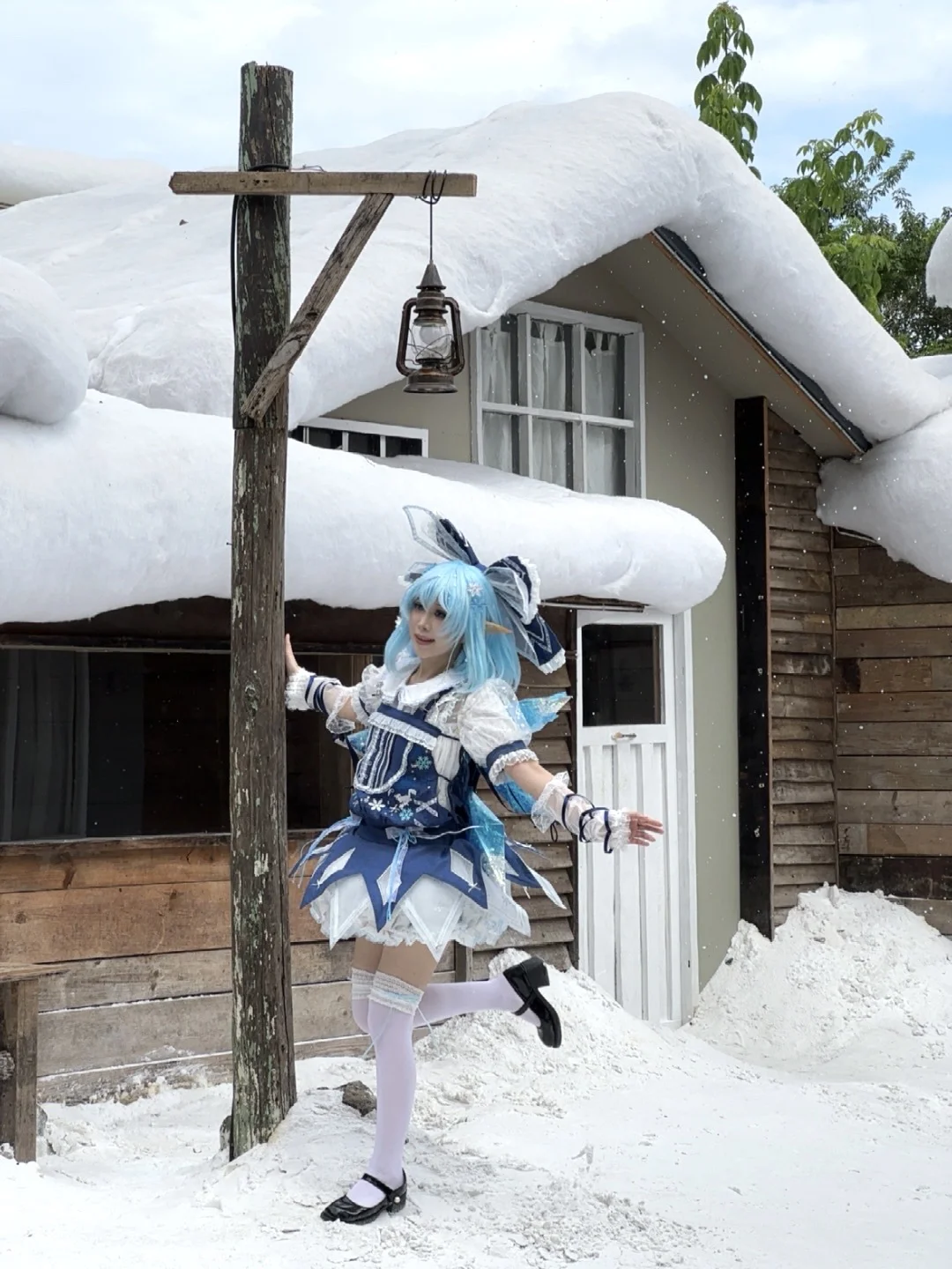东方project, 琪露诺cos, 雪景cos, 白丝过膝袜, 二次元少女cos - 第3张