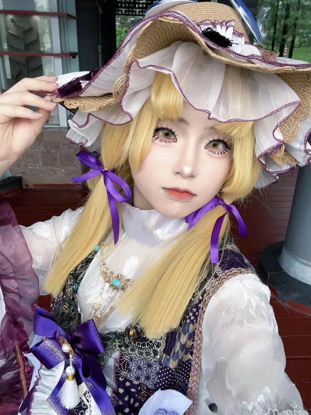 东方Project, 二次元cosplay, 泄矢诹访子cos, 金色双马尾, 蕾丝草帽