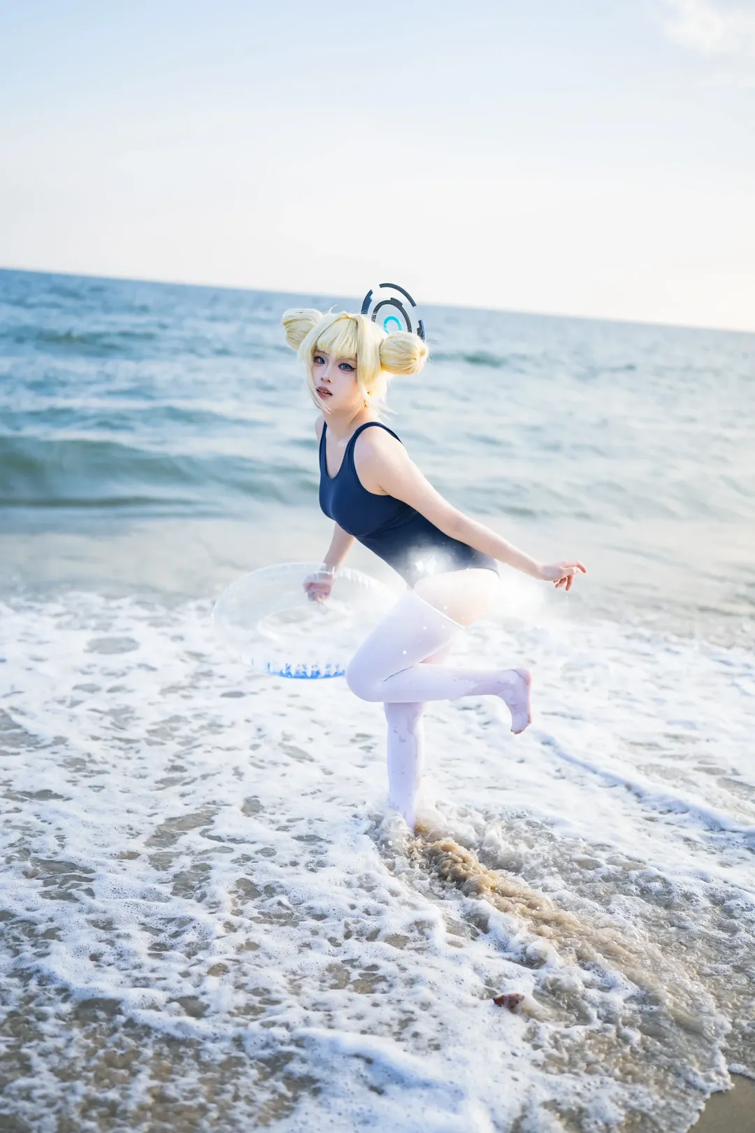 蔚蓝档案, 海边cosplay, cosplay摄影, 飞鸟马时cos, 白丝cos - 第2张