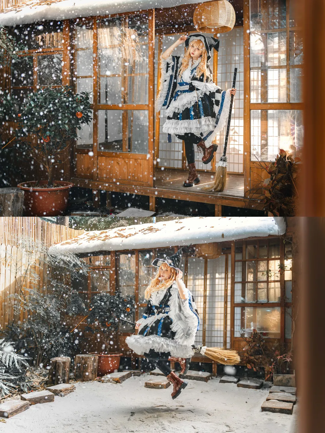 东方Project, 雾雨魔理沙cos, 雪景, 黑丝, 日式和风 - 第1张
