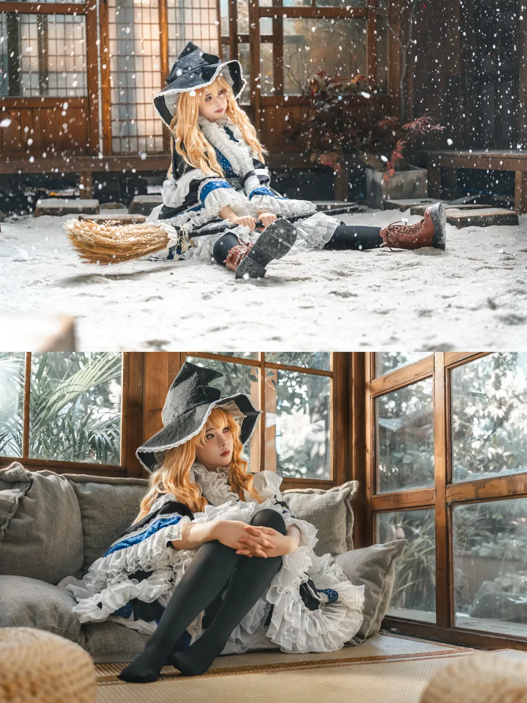 东方Project, 雾雨魔理沙cos, 雪景, 黑丝, 日式和风