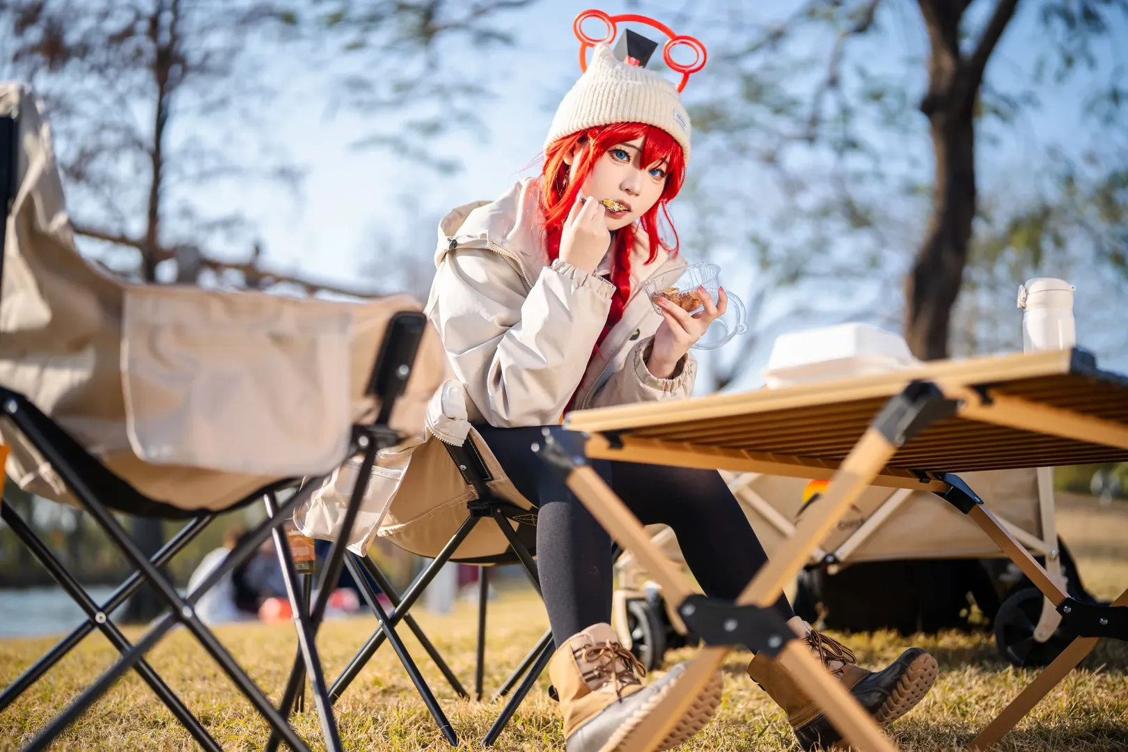 Blue Archive, Outdoor photography, Black tights outfit, Konuri Maki cosplay, Camping cosplay