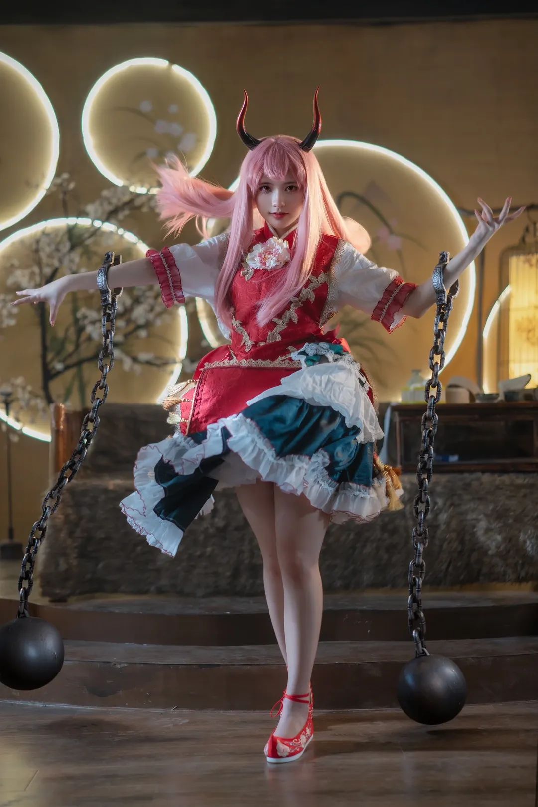 Touhou Project, Cosplay insights, Ibaraki Kasen cosplay, Flowing aesthetic photos, Iron ball prop