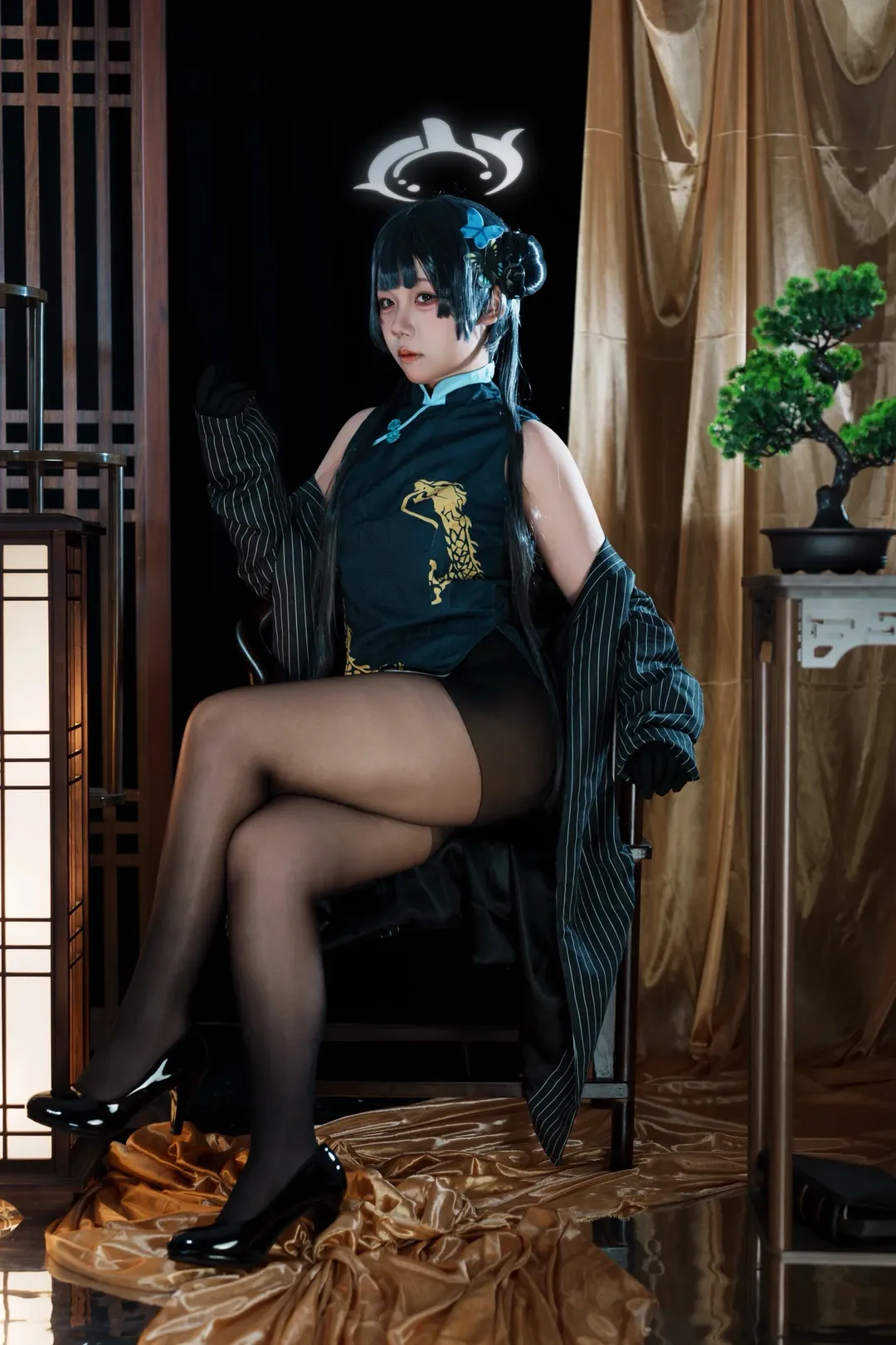 蔚蓝档案, 妃咲cos, 国风旗袍, 黑丝穿搭, 棚拍写真