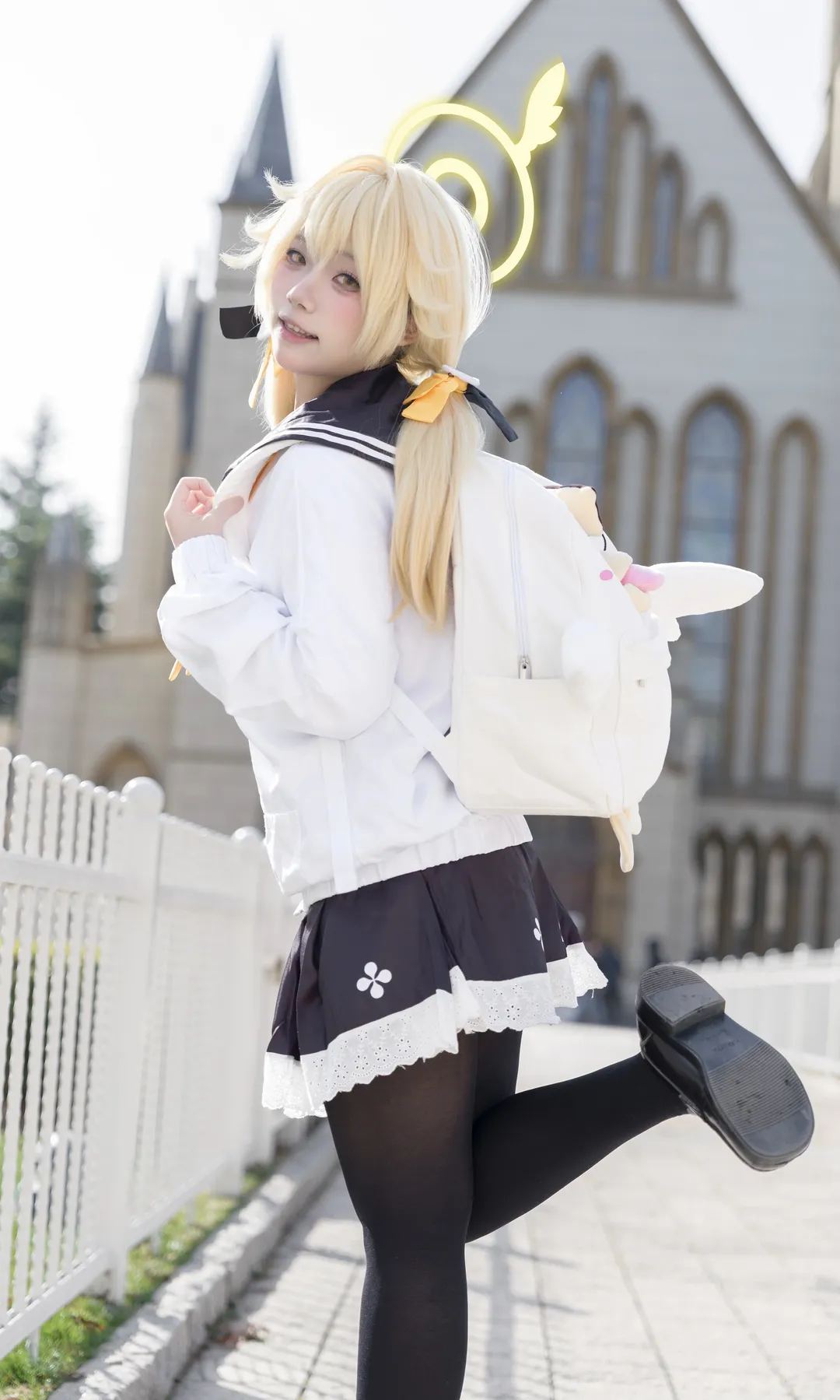 Blue Archive, Sailor suit, Black stockings, Backlit portrait, Hifumi cosplay