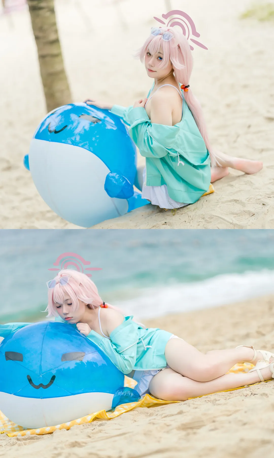 蔚蓝档案, 小鸟游星野cos, 海滩摄影, 泳装cosplay, 二次元萌妹 - 第2张