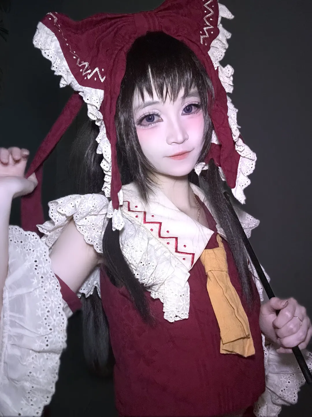 cosplay, 博丽灵梦cos, 东方project, 巫女服, 紫瞳妆容 - 第1张