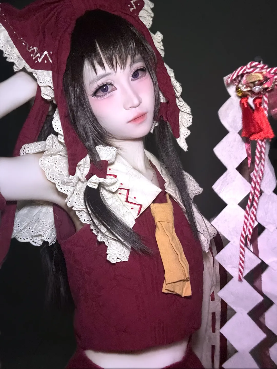 cosplay, 博丽灵梦cos, 东方project, 巫女服, 紫瞳妆容 - 第3张