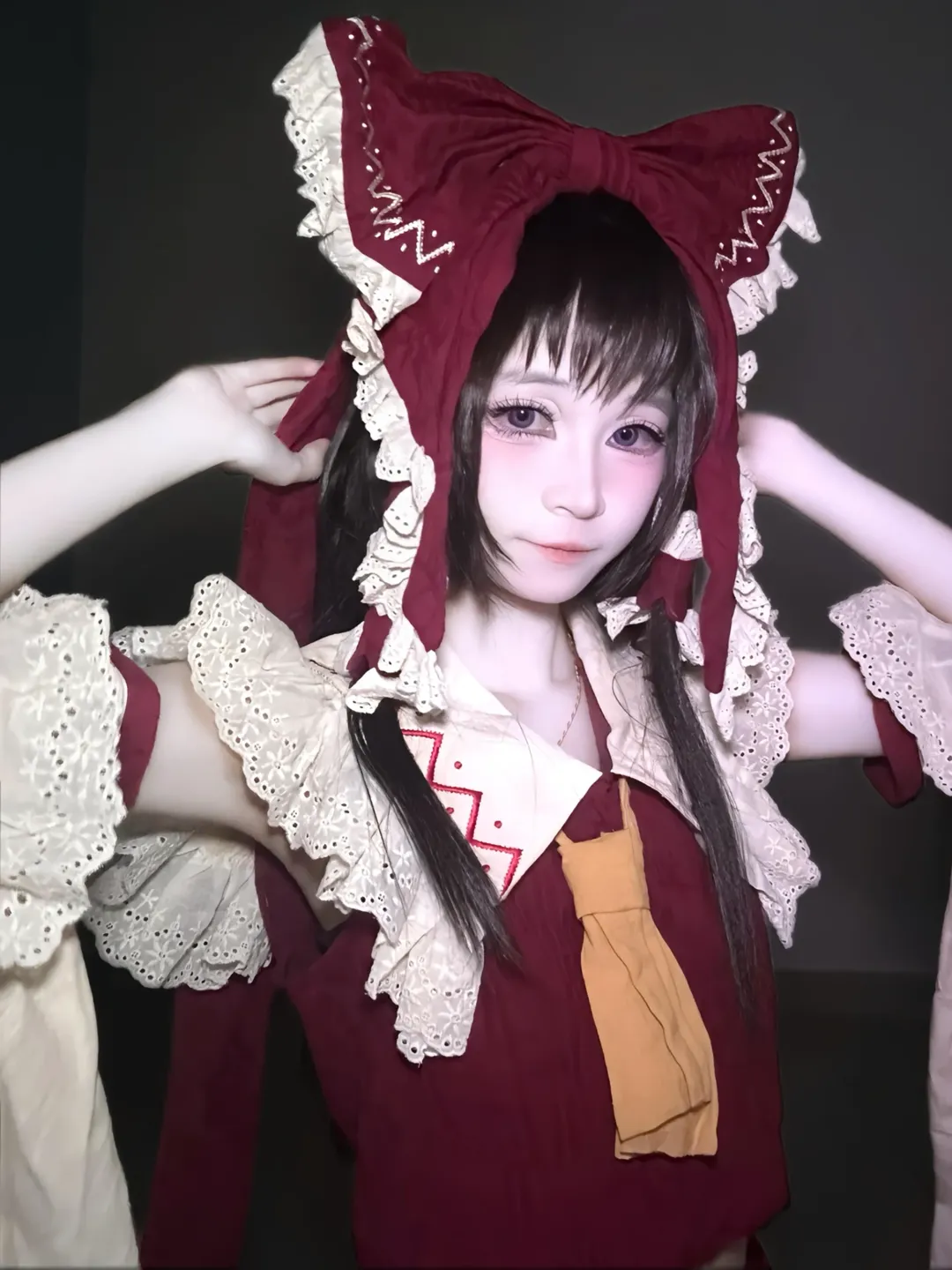 cosplay, 博丽灵梦cos, 东方project, 巫女服, 紫瞳妆容 - 第4张