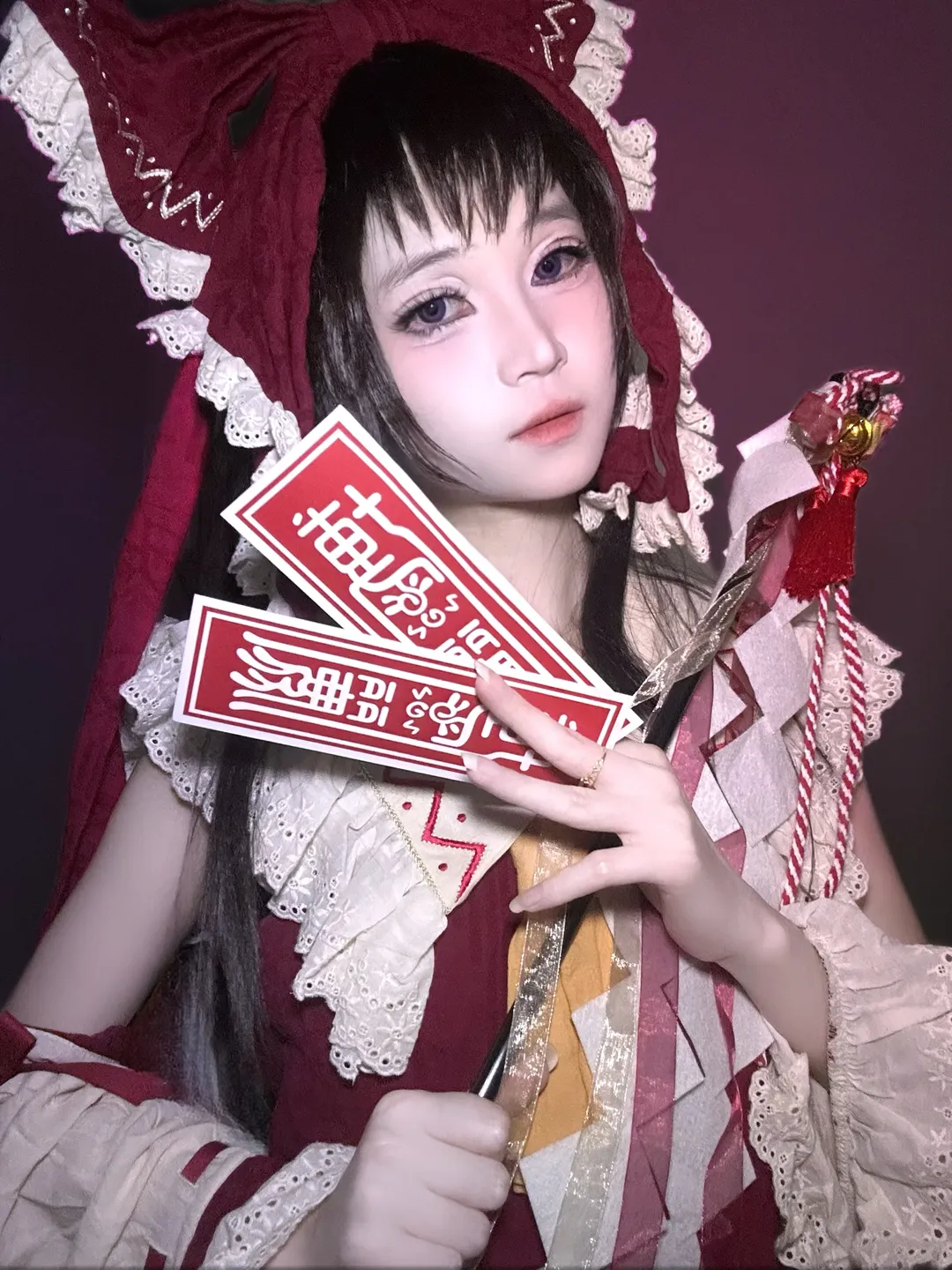 cosplay, 博丽灵梦cos, 东方project, 巫女服, 紫瞳妆容