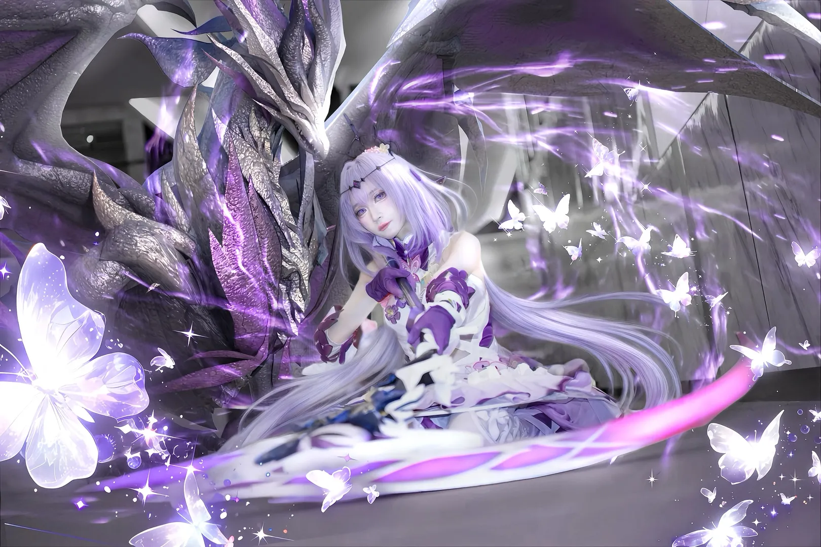 Honkai: Star Rail, Castorice cosplay, Cosplay convention photos, VFX compositing, Anime-style photography