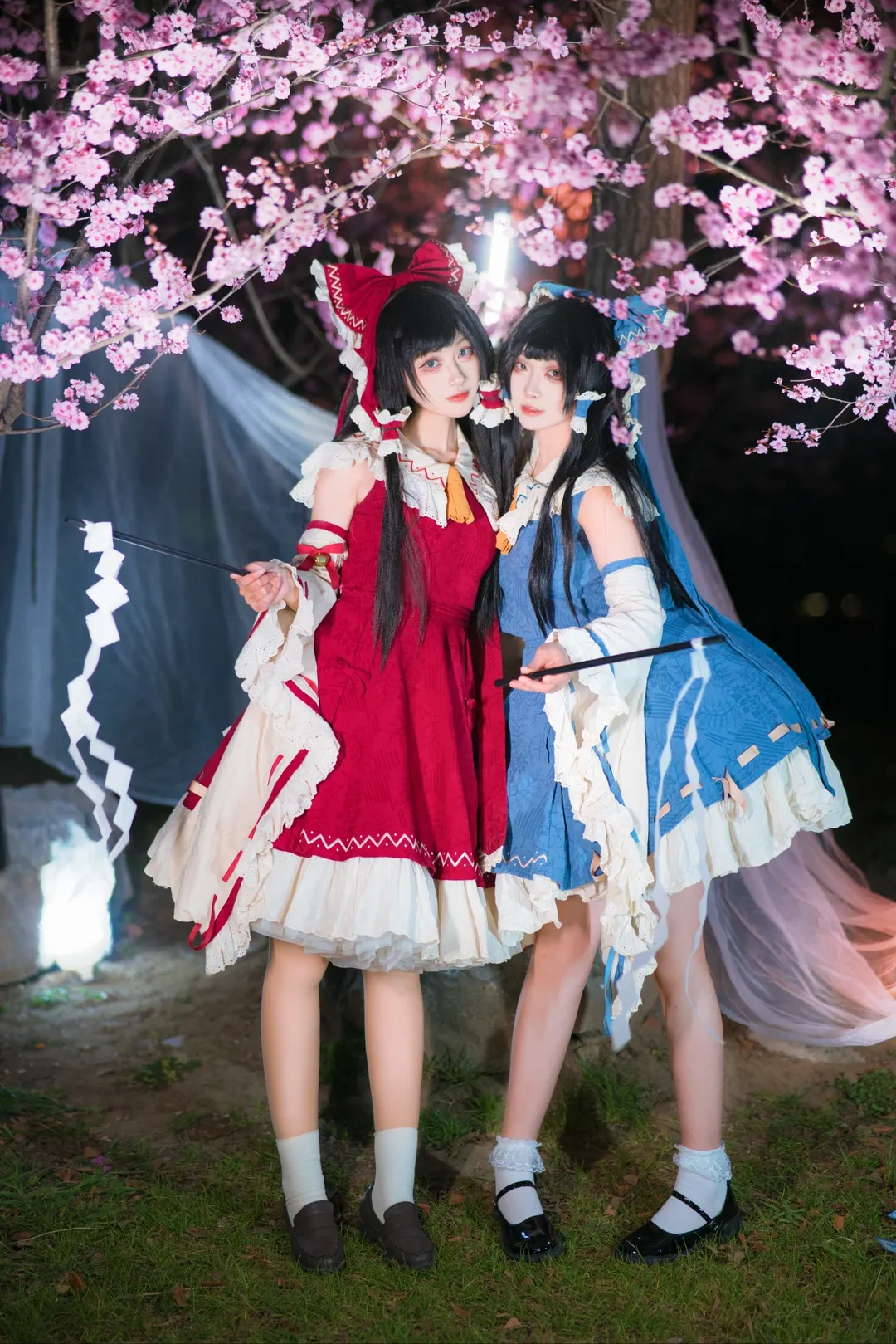 博丽灵梦cos, 东方project, 夜樱, 青灵梦cos, 白丝