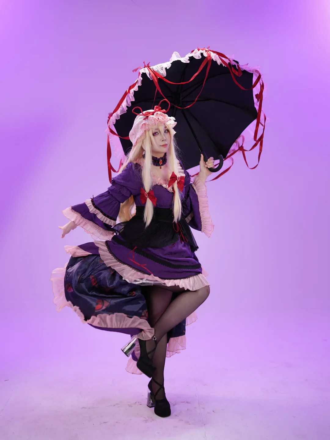 Touhou Project, Anime cosplay, Black stockings cosplay, Yakumo Yukari cosplay, Purple dress