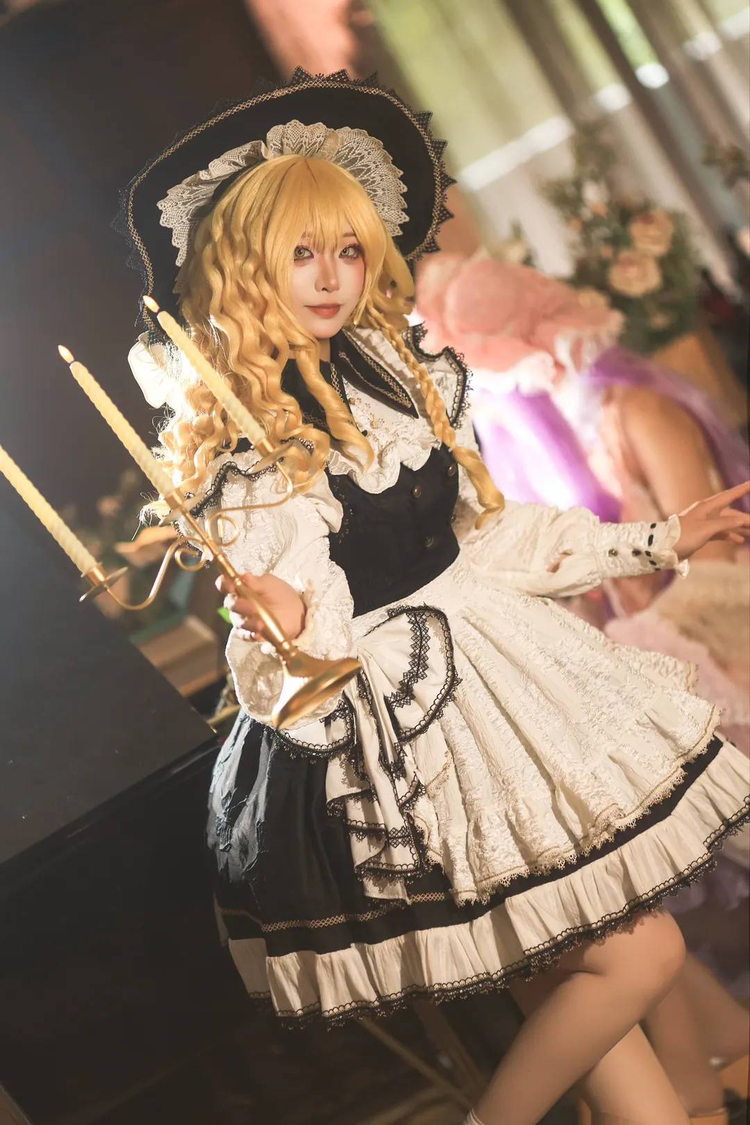 東方Project, 霧雨魔理沙 コスプレ, レトロ風, 白タイツコスプレ, 箒の小道具 - 2枚目