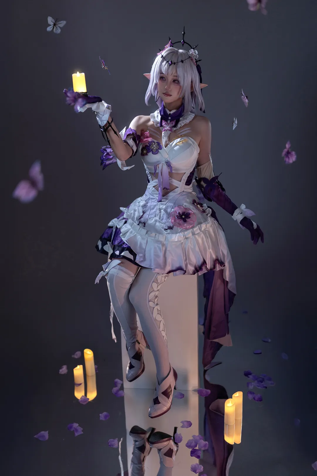 Honkai: Star Rail, Castorice cosplay, Elf ears, Cosplay photography, Stocking outfit