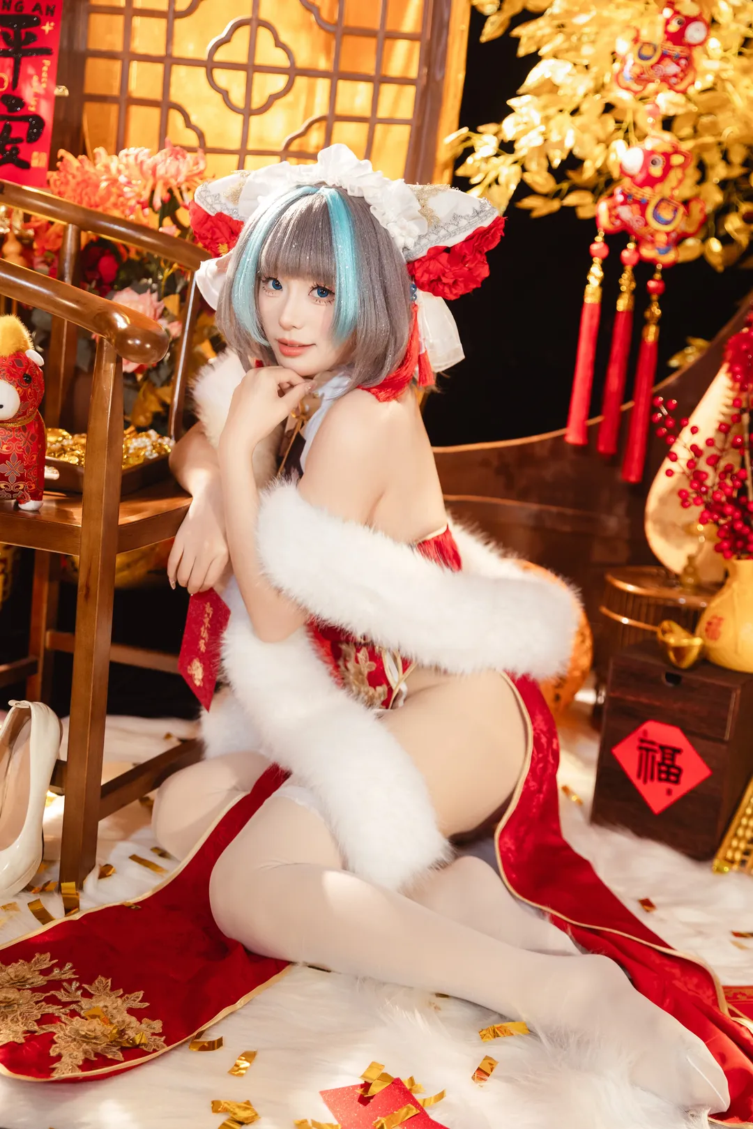 柴郡cos, 碧蓝航线, 白丝, cosplay摄影, 新年cos - 第1张