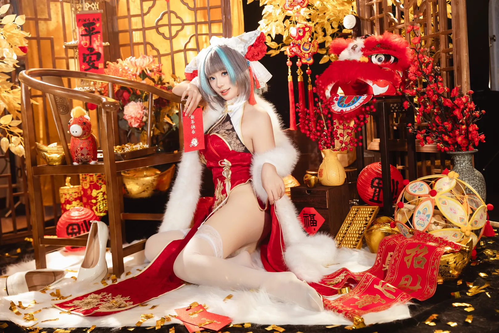 柴郡cos, 碧蓝航线, 白丝, cosplay摄影, 新年cos - 第2张