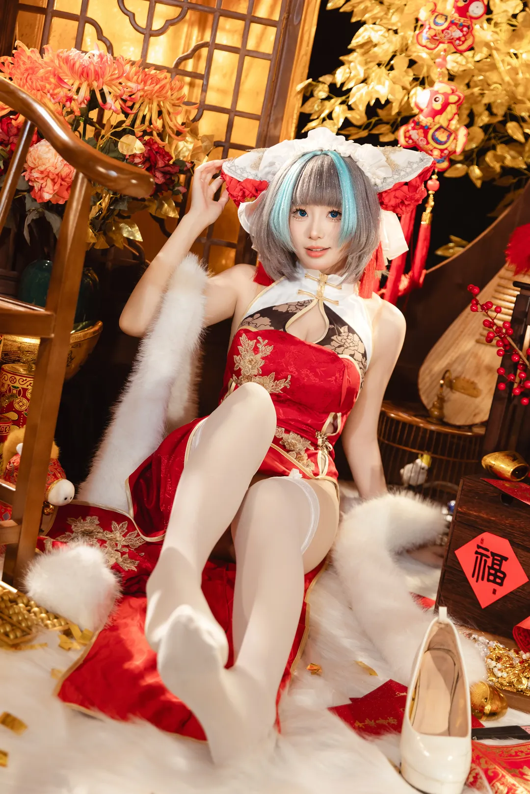 柴郡cos, 碧蓝航线, 白丝, cosplay摄影, 新年cos - 第6张