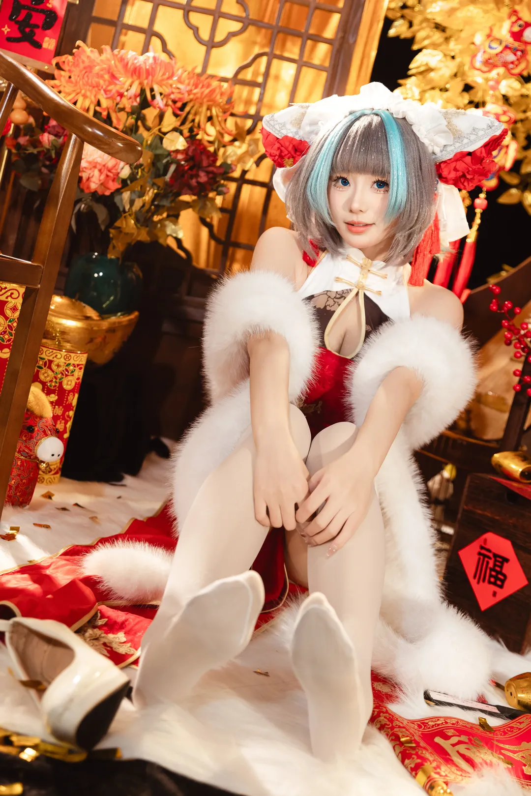 柴郡cos, 碧蓝航线, 白丝, cosplay摄影, 新年cos - 第7张