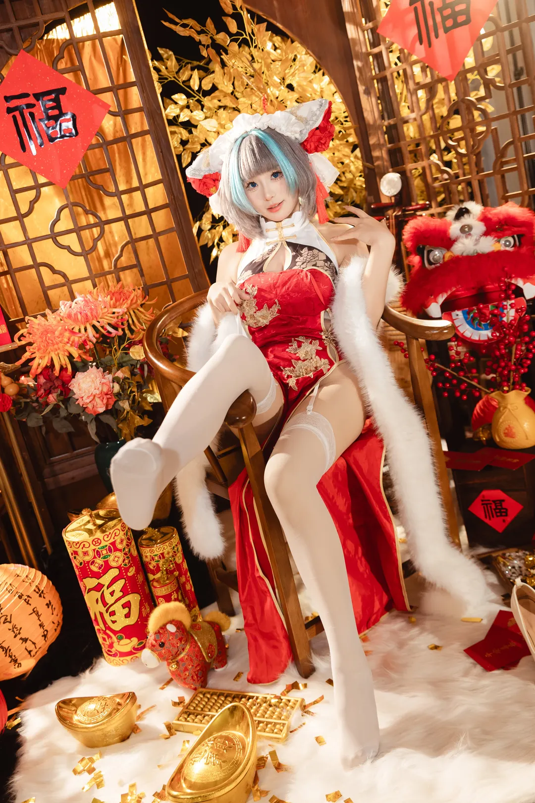 柴郡cos, 碧蓝航线, 白丝, cosplay摄影, 新年cos
