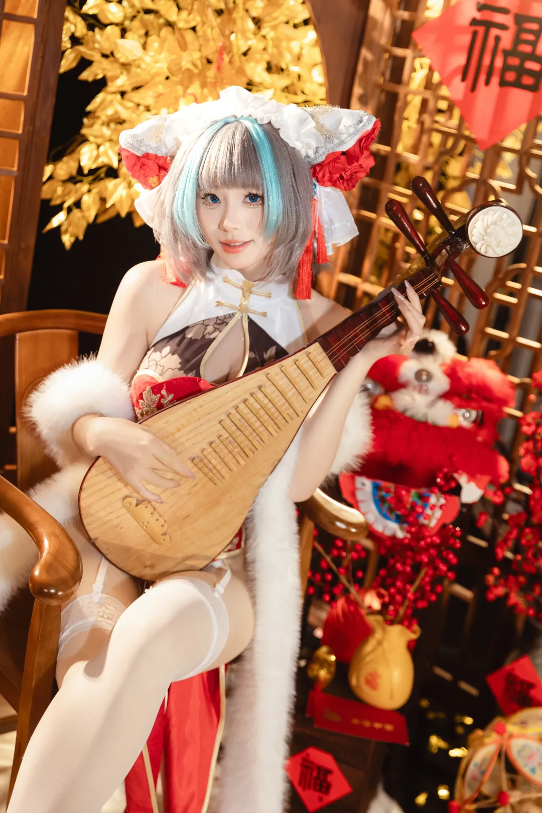 Cheshire Cosplay, Azur Lane, New Year's Greetings, Chinese style New Year cosplay, Anime New Year