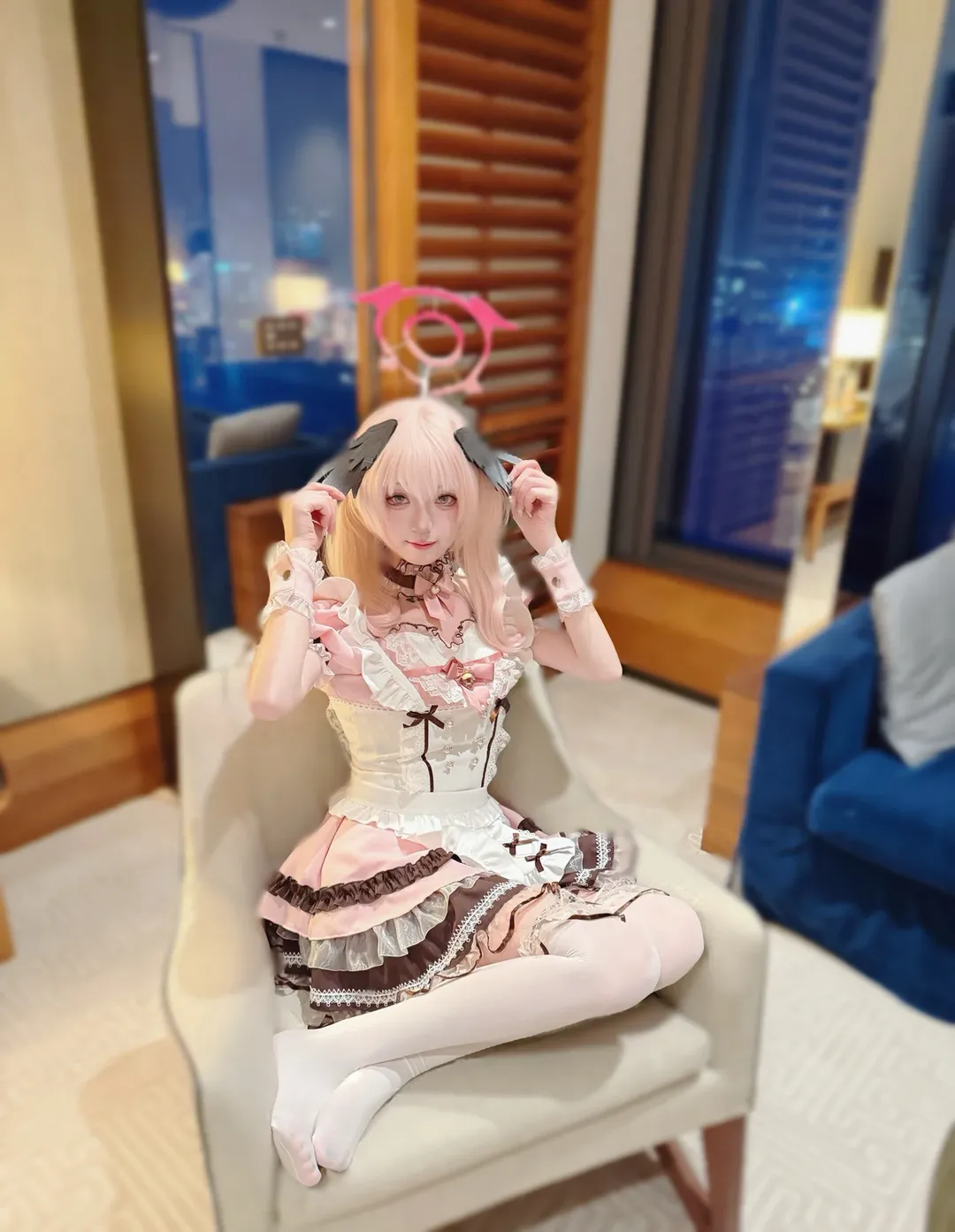 Anime girl, Blue Archive, Shimoe Koharu cosplay, Fan-made design cosplay, White tights cosplay