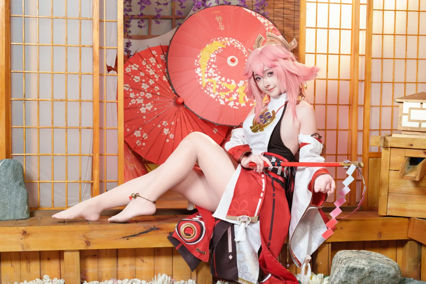 原神, 二次元撮影, 八重神子 コスプレ, コスプレ撮影, 和風ポートレート