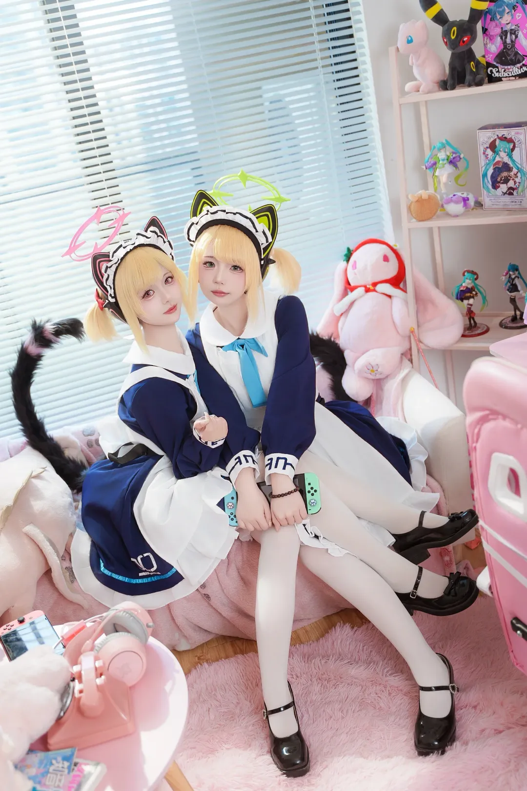 蔚蓝档案, 双人cos, 猫耳cos, 白丝cosplay, 小桃小绿cos - 第1张