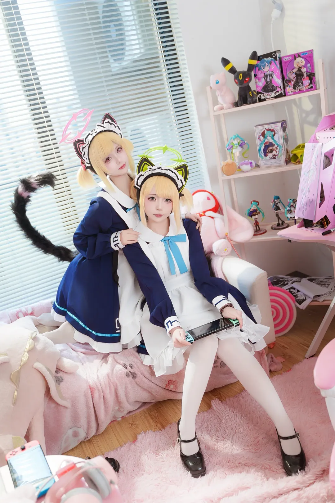 蔚蓝档案, 双人cos, 猫耳cos, 白丝cosplay, 小桃小绿cos