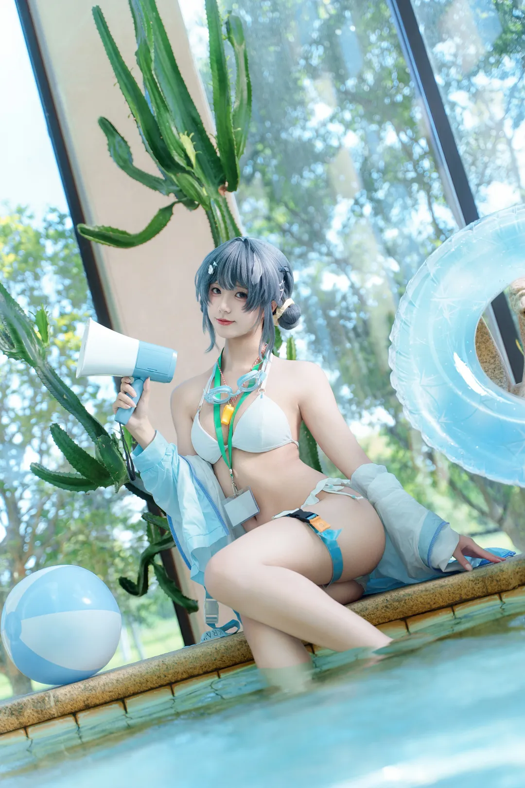 泳装cos, 明日方舟, cosplay摄影, 夏日外景, 羽毛笔cos