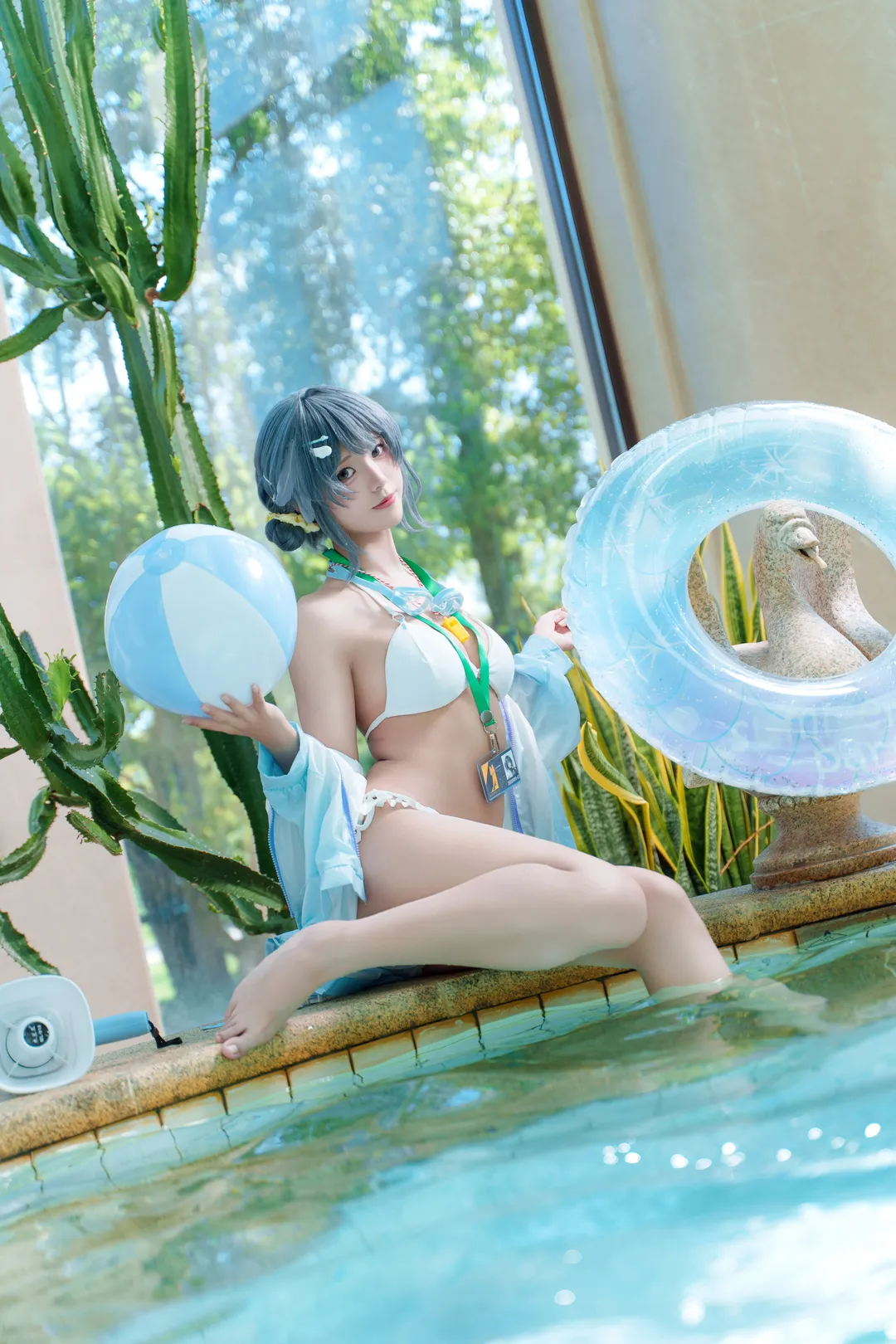 泳装cos, 明日方舟, cosplay摄影, 夏日外景, 羽毛笔cos - 第3张