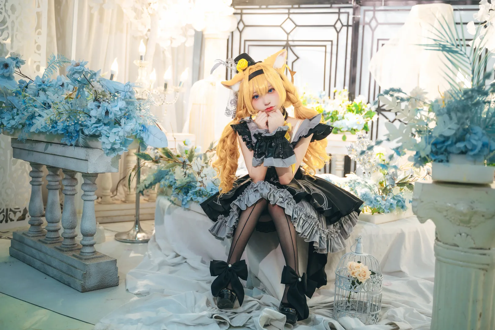 Blue Archive, Cosplay photography, Black tights outfit, Kemonomimi girl, Mari Iochi cosplay