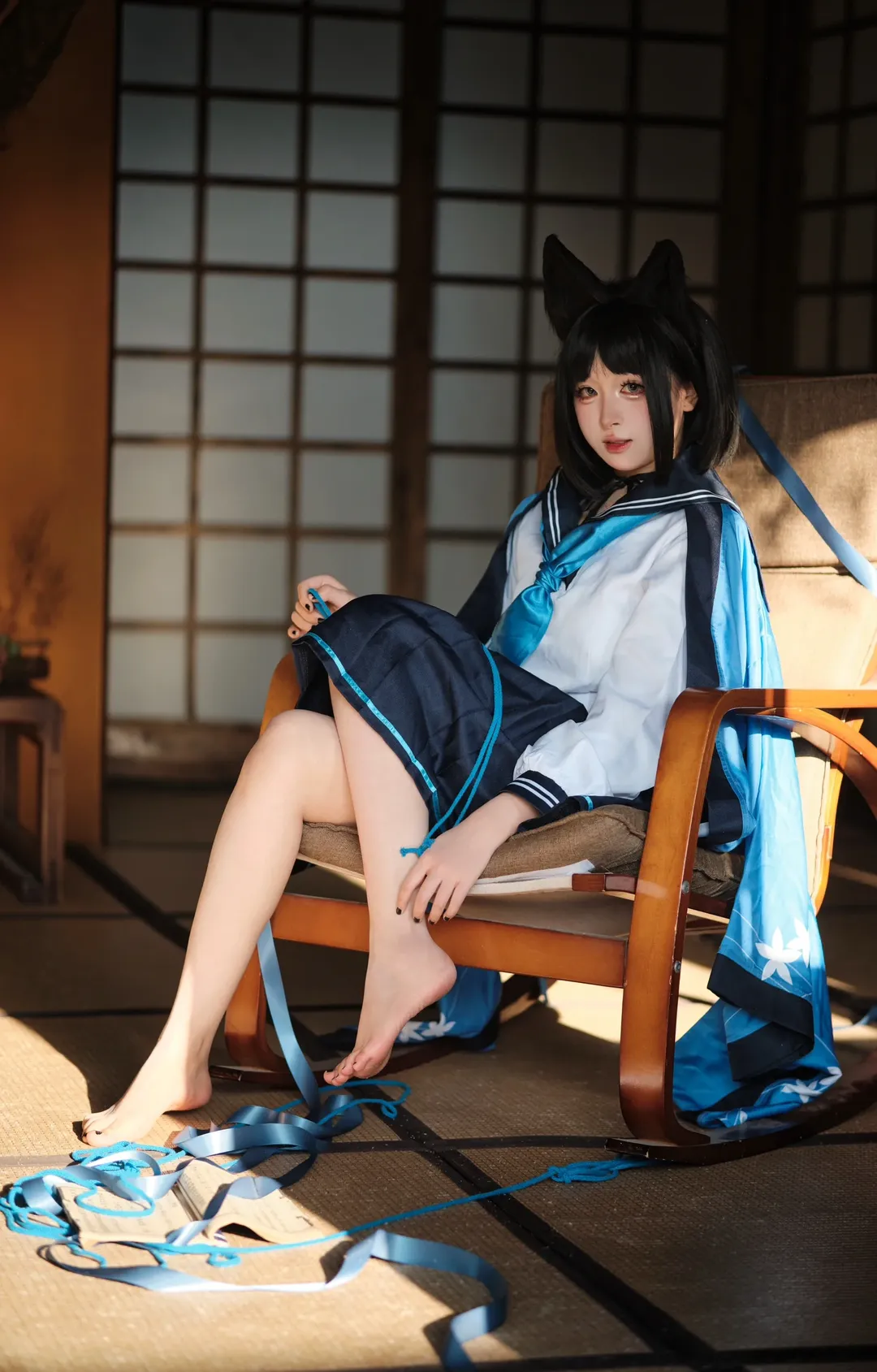 碧蓝档案, 水手服, 桔梗cos, 兽耳, 和室