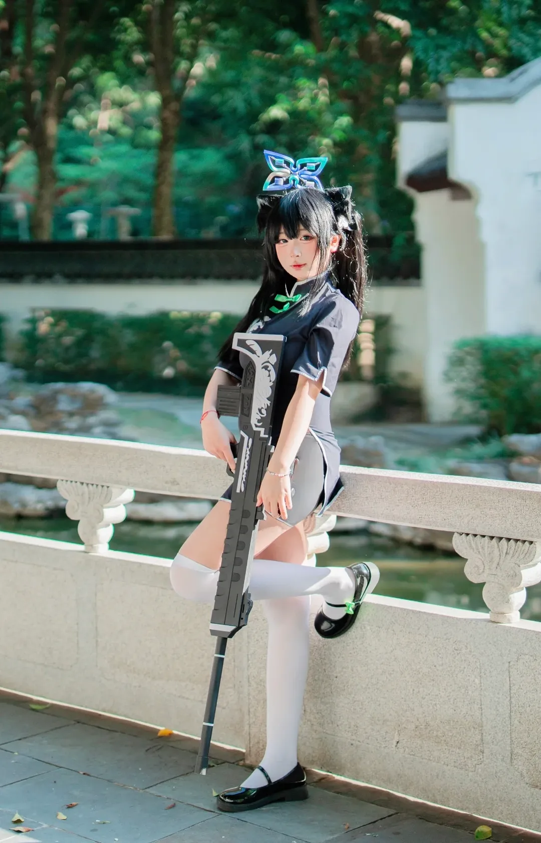 cosplay, 蔚蓝档案, 中式园林, 白丝过膝袜, 小瞬cos