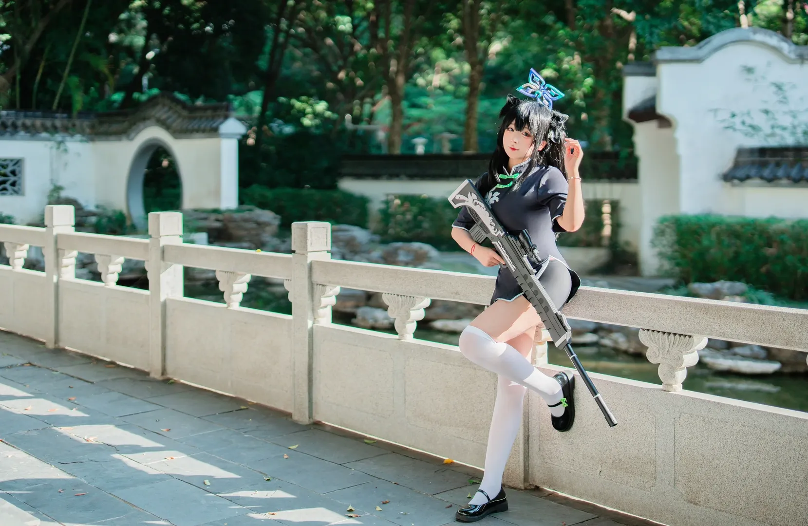 cosplay, 蔚蓝档案, 中式园林, 白丝过膝袜, 小瞬cos - 第3张