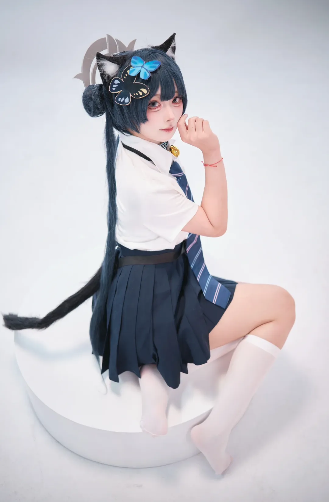 蔚蓝档案, 妃咲cos, 二次元cos摄影, 白丝过膝袜, JK制服cosplay - 第4张