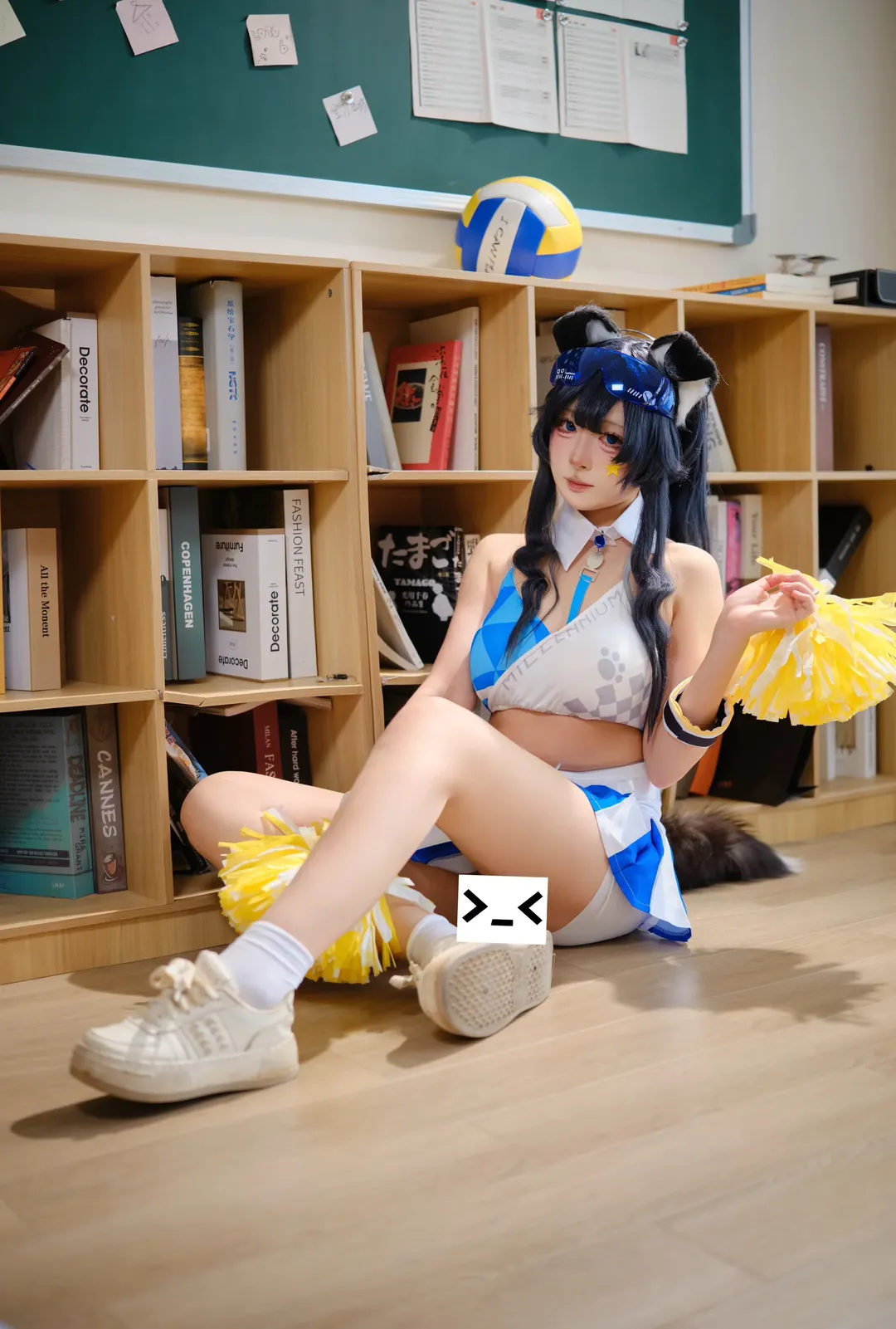 Blue Archive, Kemonomimi girl, Nekozuka Hibiki cosplay, Blue and white outfit, Cheerleader cosplay - Image 2