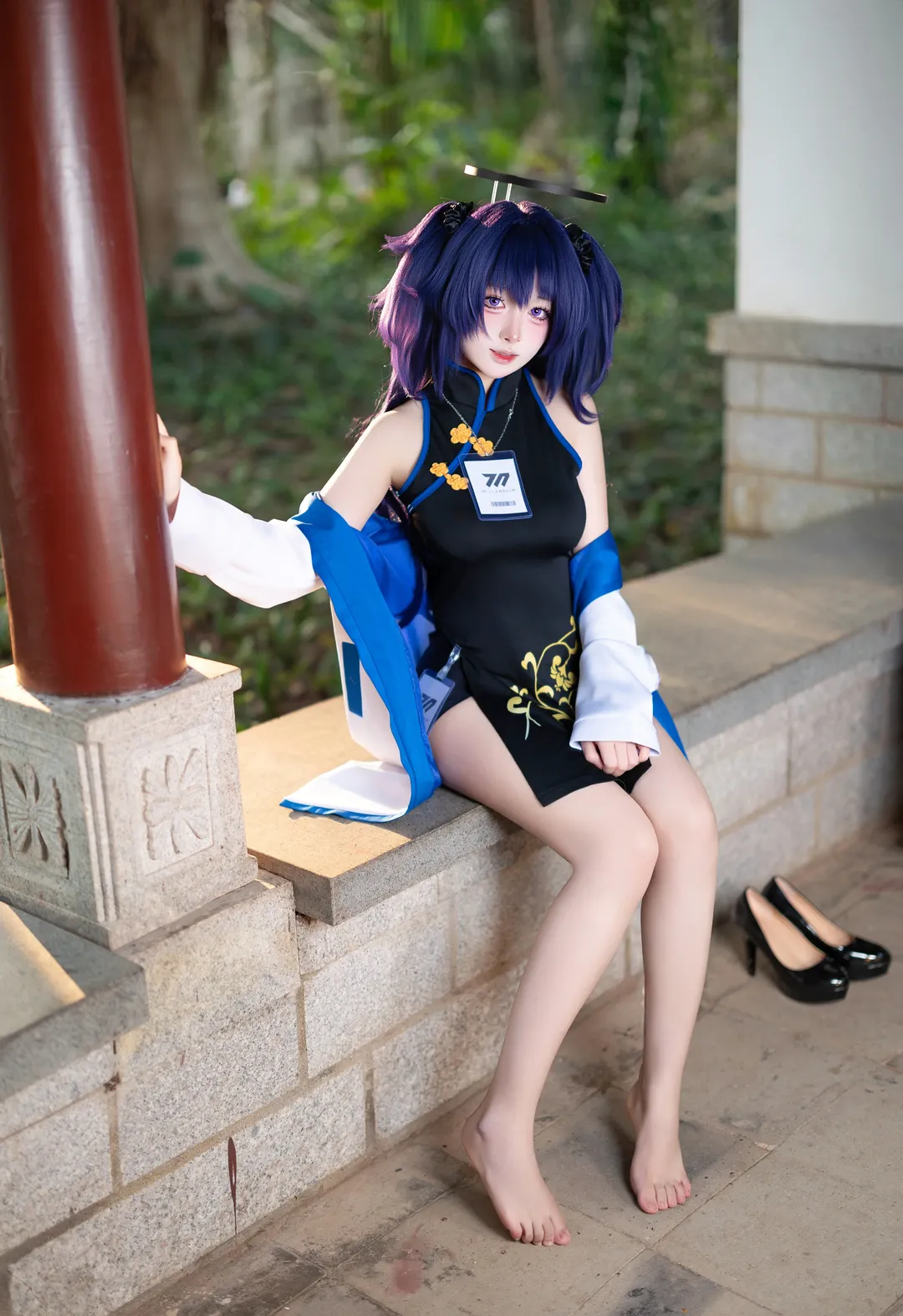 蔚藍檔案, 早瀨優香cos, cosplay攝影, 戶外人像, 黑旗袍 - 第1張