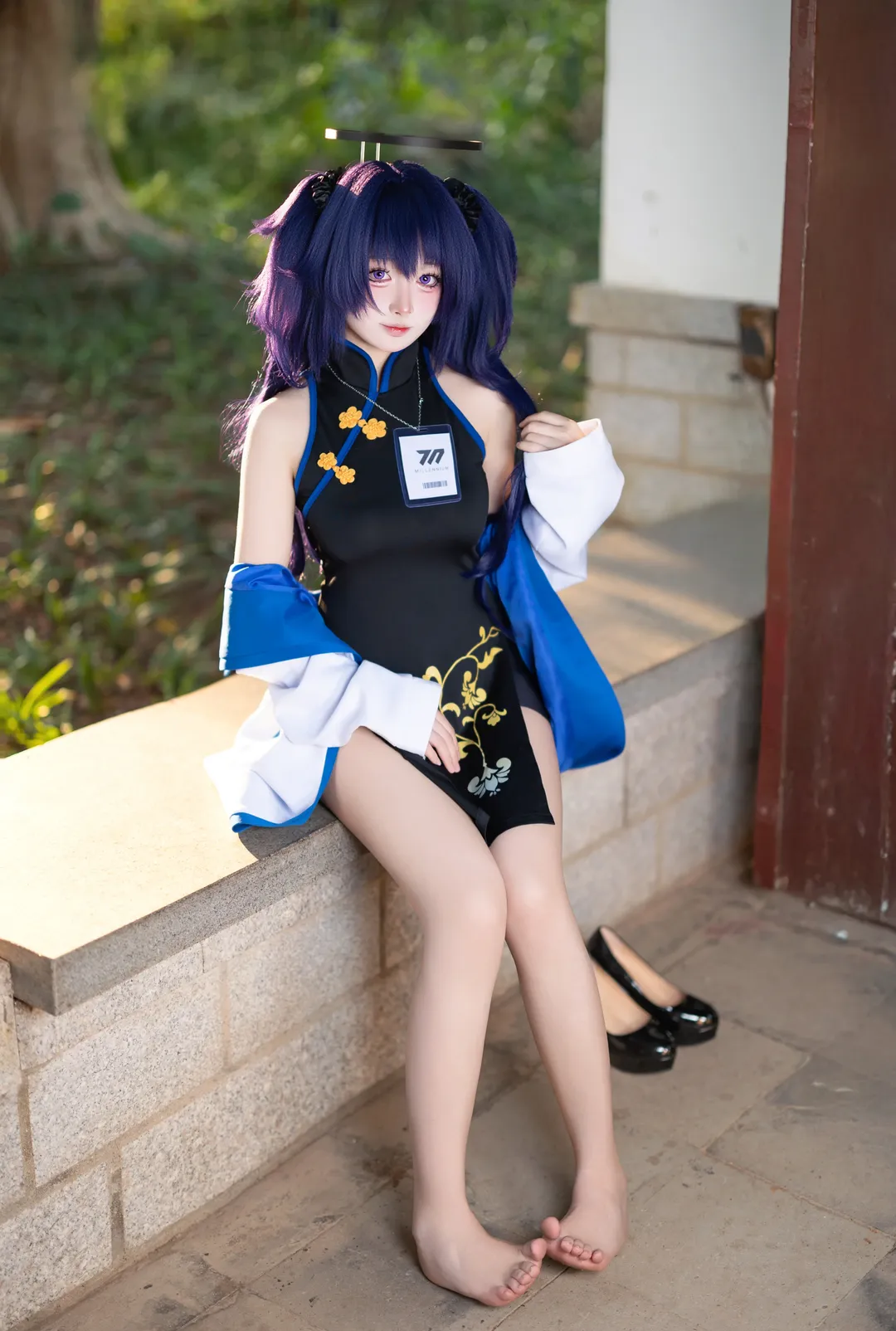 蔚藍檔案, 早瀨優香cos, cosplay攝影, 戶外人像, 黑旗袍 - 第4張