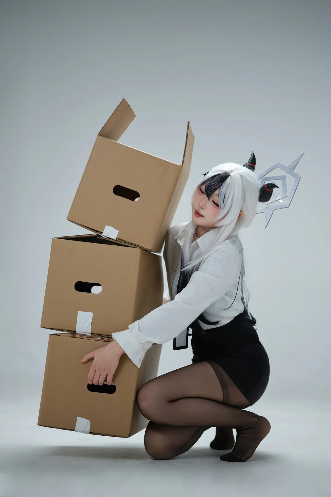 蔚蓝档案, cosplay日常, 黑丝cos, 佳代子cos, 纸箱道具 - 第2张