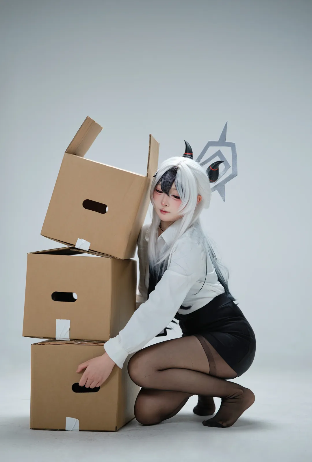 蔚蓝档案, cosplay日常, 黑丝cos, 佳代子cos, 纸箱道具 - 第3张