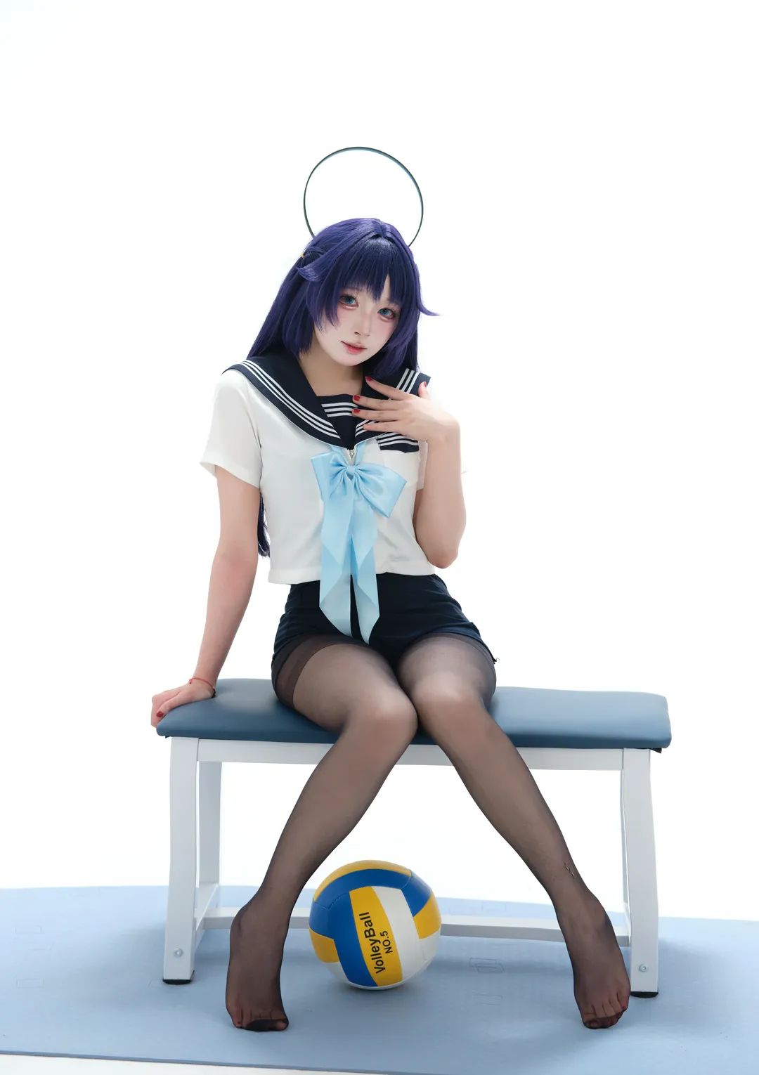 蔚蓝档案, 早濑优香cos, 水手服, 黑丝cos, 棚拍cosplay - 第2张