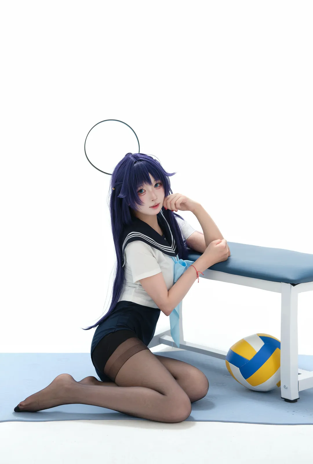 蔚蓝档案, 早濑优香cos, 水手服, 黑丝cos, 棚拍cosplay - 第4张