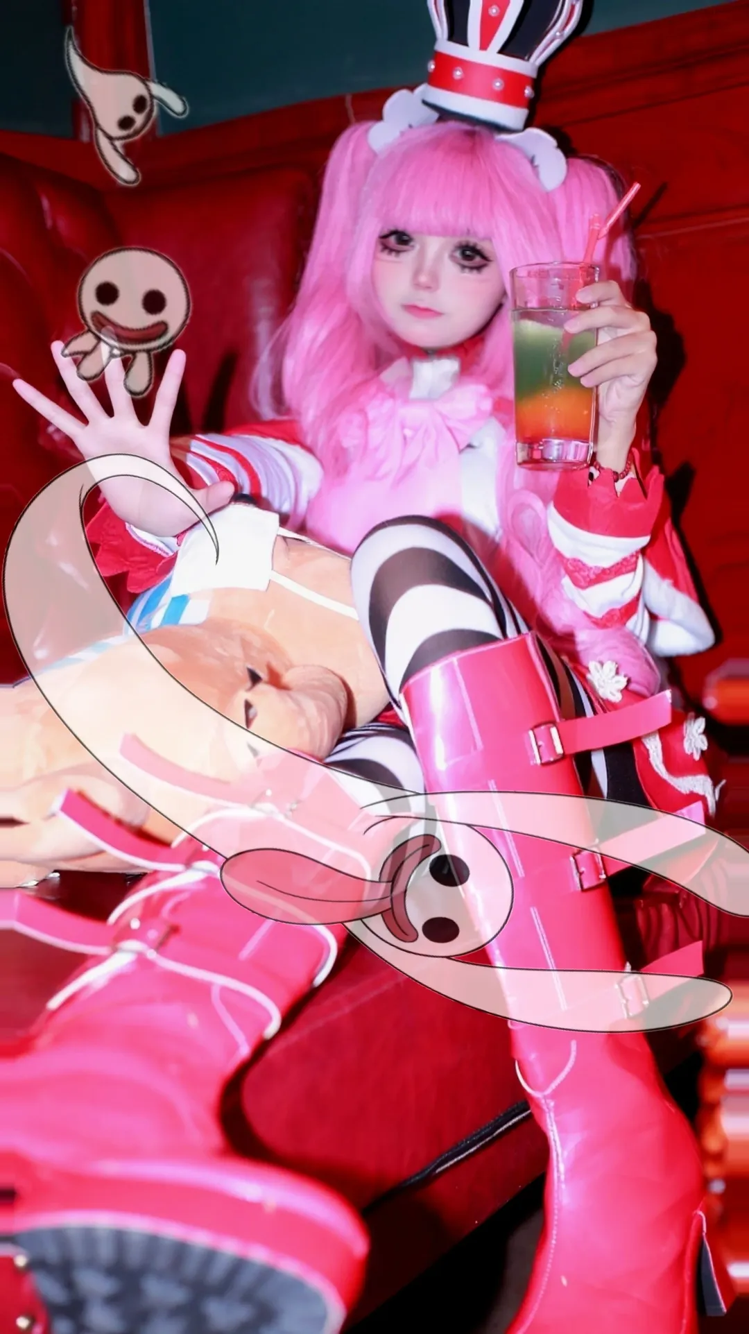 哥特风, 海贼王, 佩罗娜cos, 粉色双马尾, 黑白条纹丝袜 - 第1张