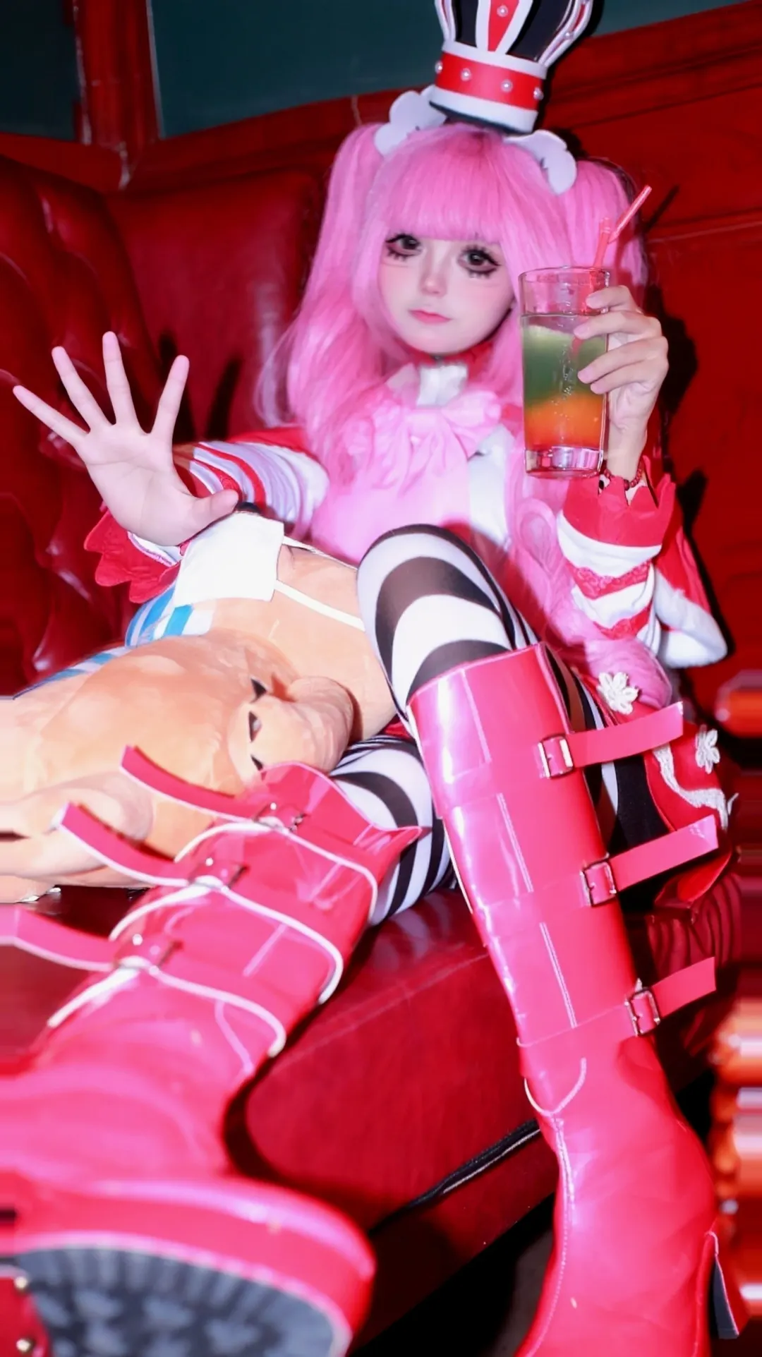 哥特风, 海贼王, 佩罗娜cos, 粉色双马尾, 黑白条纹丝袜