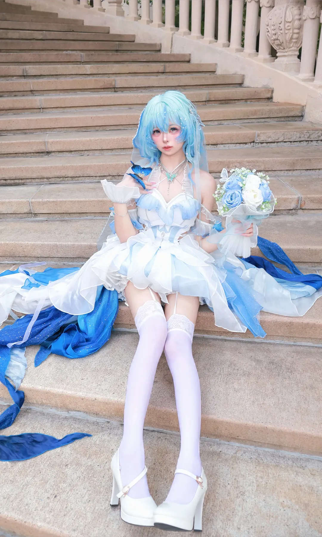 鸣潮, 守岸人cos, cosplay日常, 白丝穿搭, 蓝发造型 - 第2张