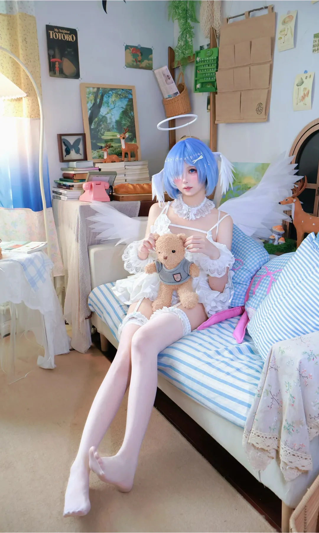 从零开始的异世界生活, 二次元cosplay, 蕾姆cos, 天使造型, 白丝cos
