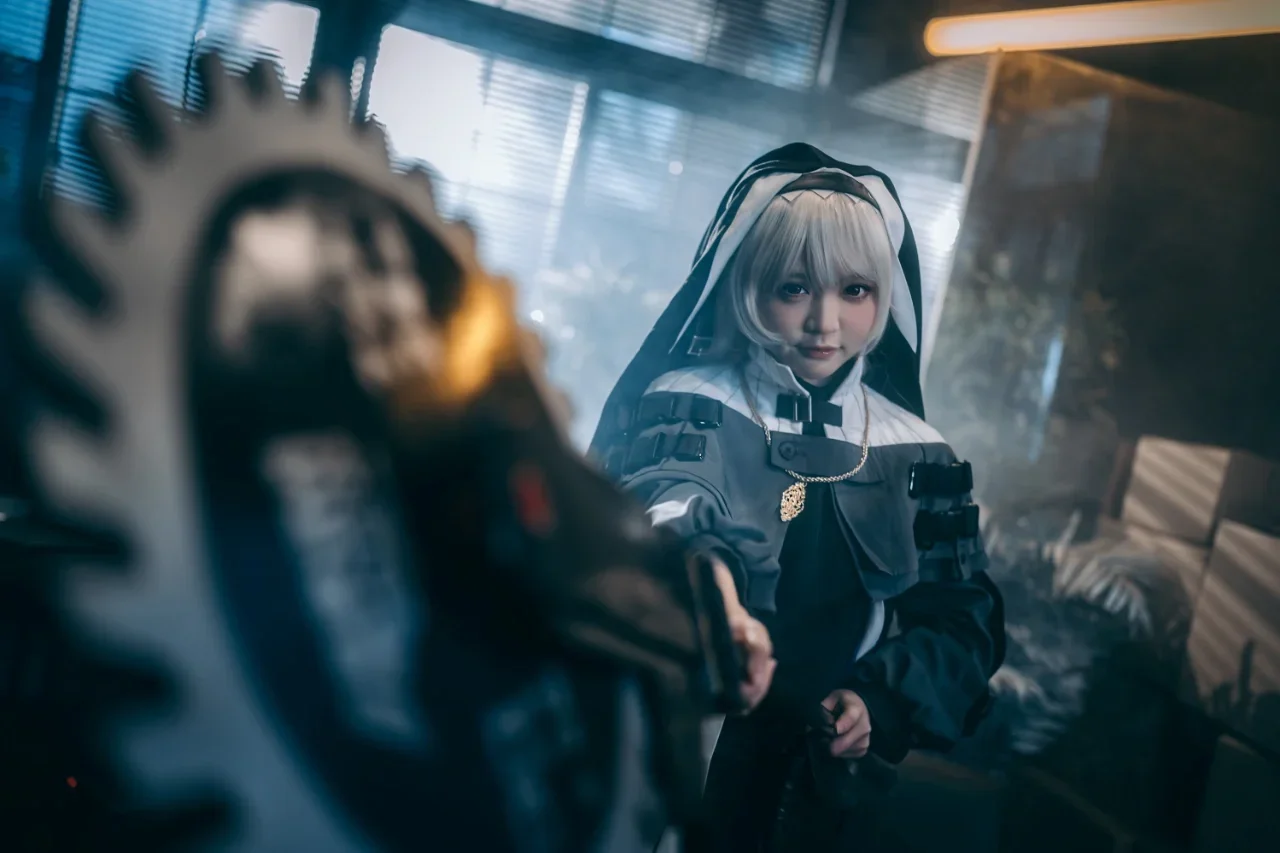 アークナイツ, 黒ストッキング, スペクター コスプレ, チェーンソーの小道具, 修道服 - 6枚目