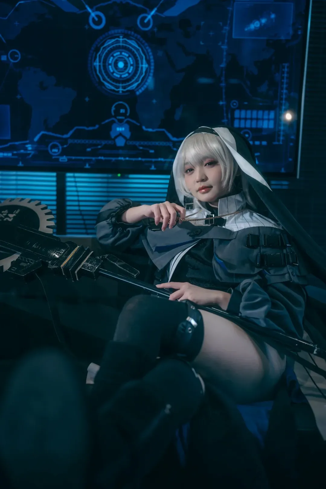 アークナイツ, 黒ストッキング, スペクター コスプレ, チェーンソーの小道具, 修道服 - 7枚目