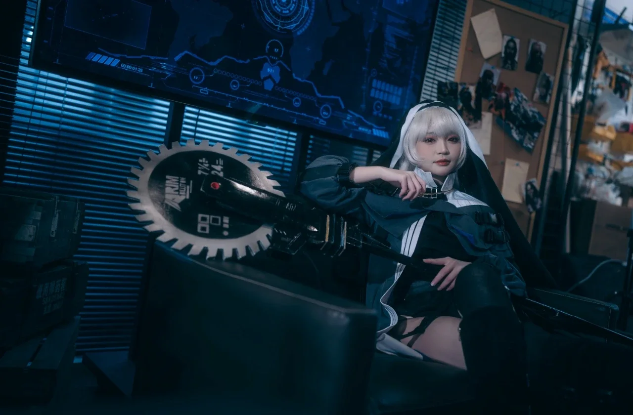 アークナイツ, 黒ストッキング, スペクター コスプレ, チェーンソーの小道具, 修道服 - 8枚目
